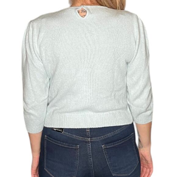 Vintage Blue Angora & Silk Sweater size Large Puff Sleeves - Picture 3 of 5